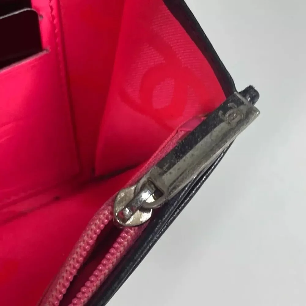 Auth CHANEL Cambon Line CC CC Mark Compact wallet Folded wallet Leather Black/Wh - Picture 11 of 15